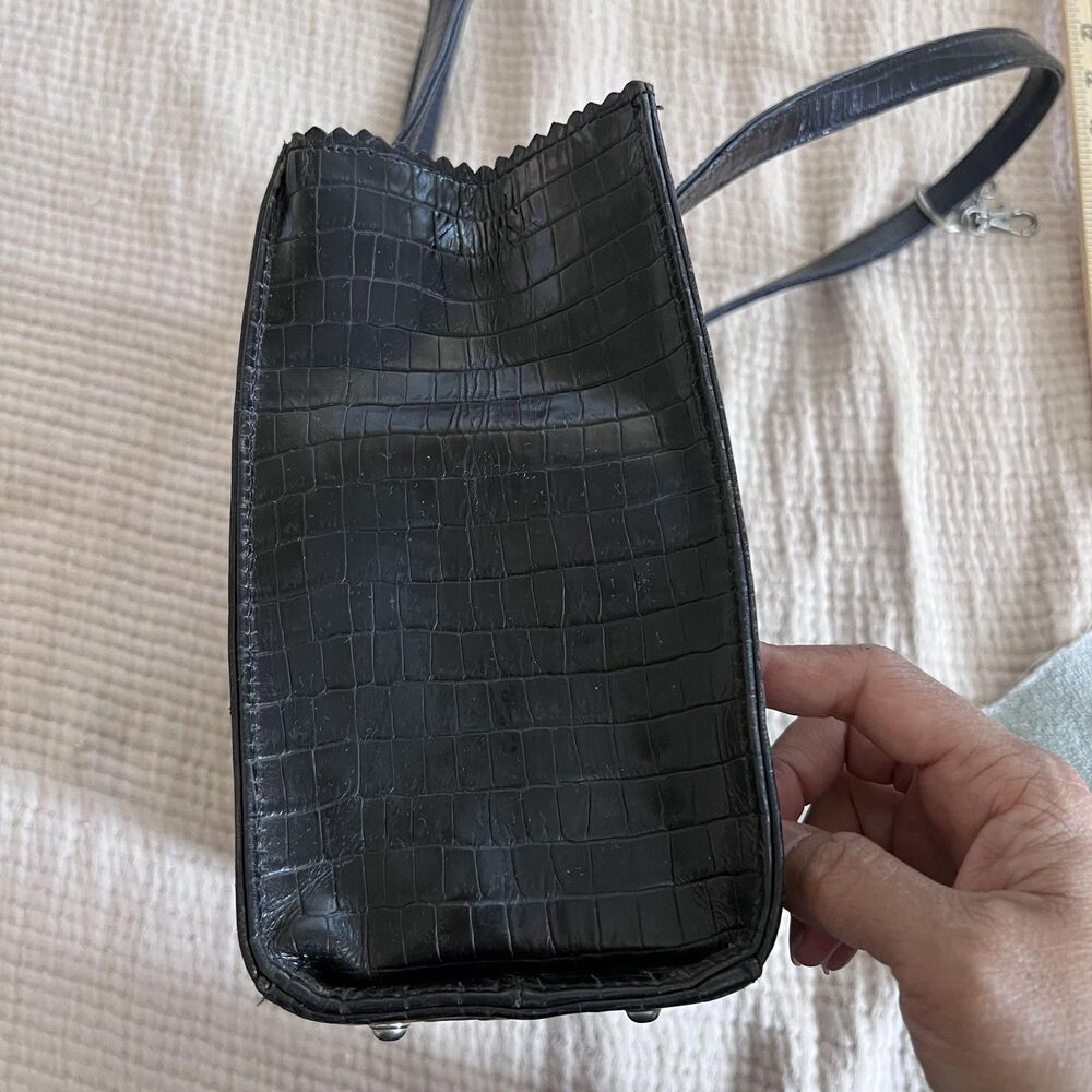 Donald J Pliner Bag Womens Medium Black Croc Embossed Leather Shoulder Tote USA - Picture 9 of 16